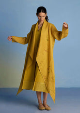 Ita Pleated Linen Dress And Overlay-Ochre